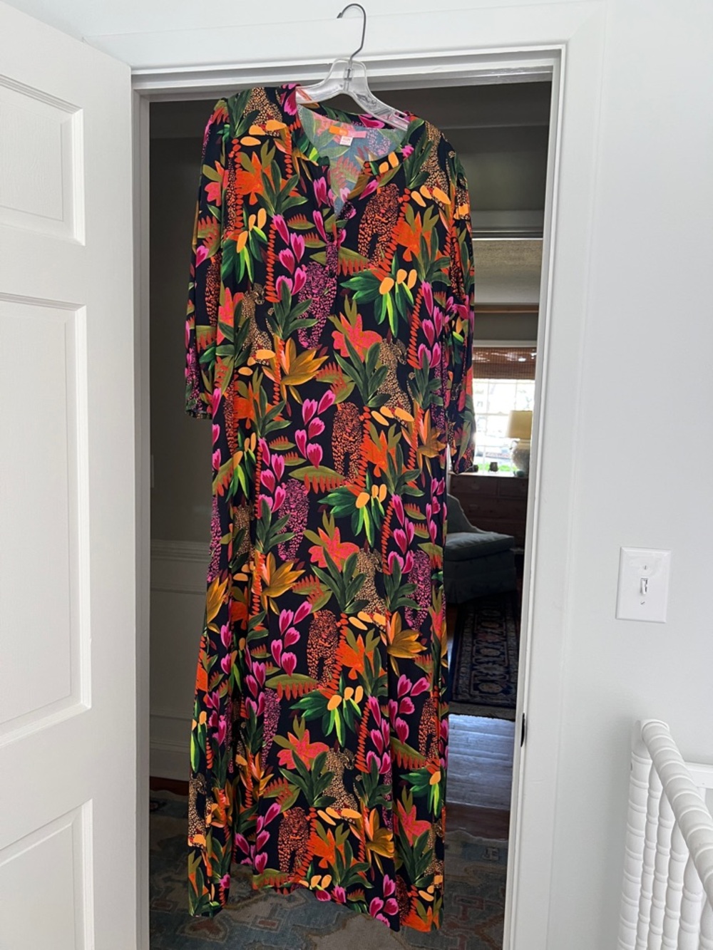 Vibrant Floral Black Maxi Dress with Bold Tropical Print